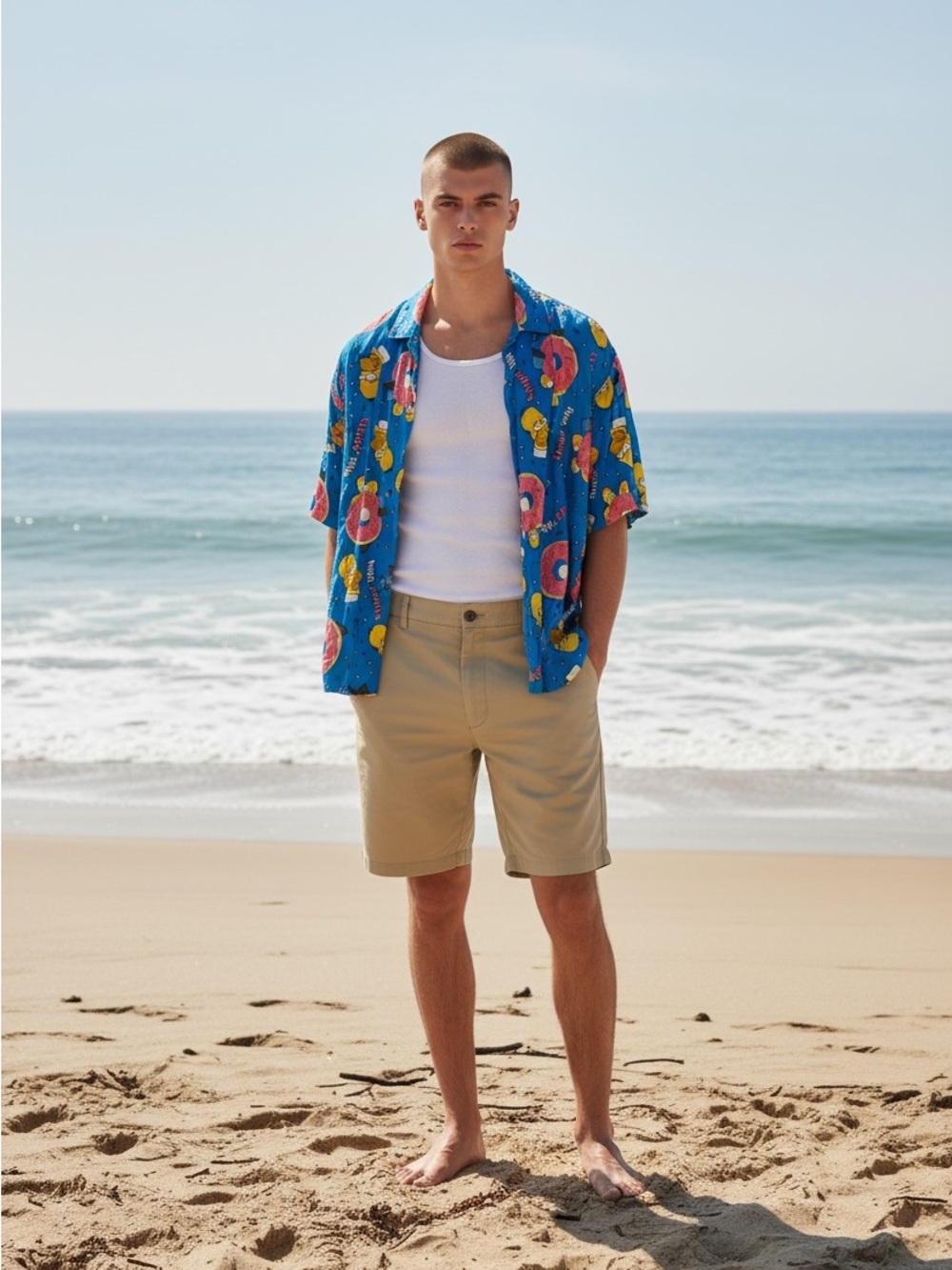 NWT The Simpsons Donut Button Down Shirt Size Large